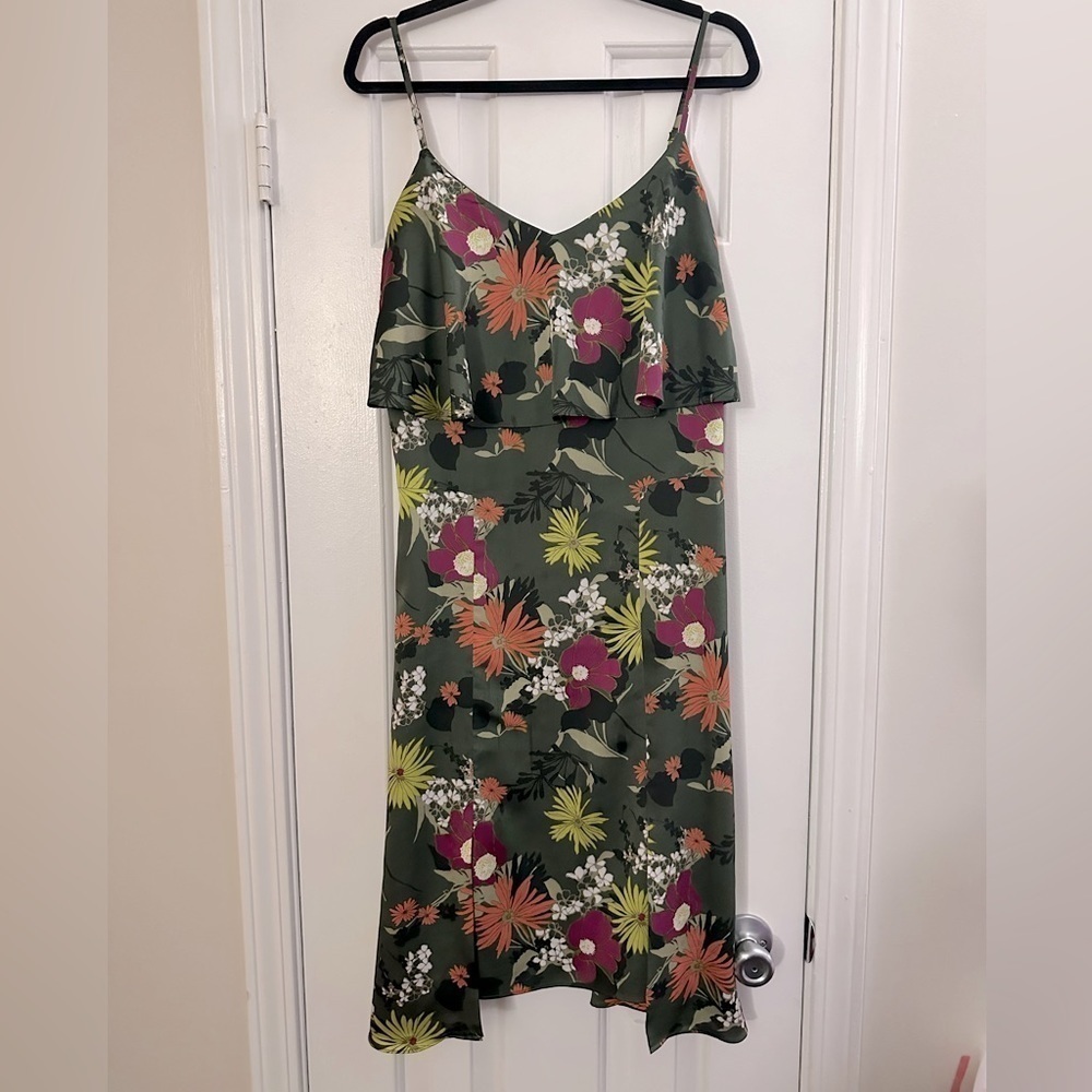 Banana Republic Green Floral Ruffle Midi Spaghetti Strap Dress - Sz 10